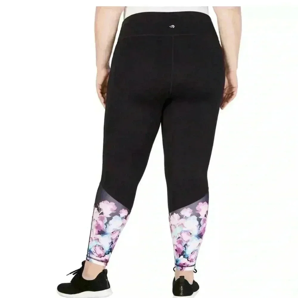 Ideology Floral Detail Ankle Athletic 7/8 Leggings Size 1X